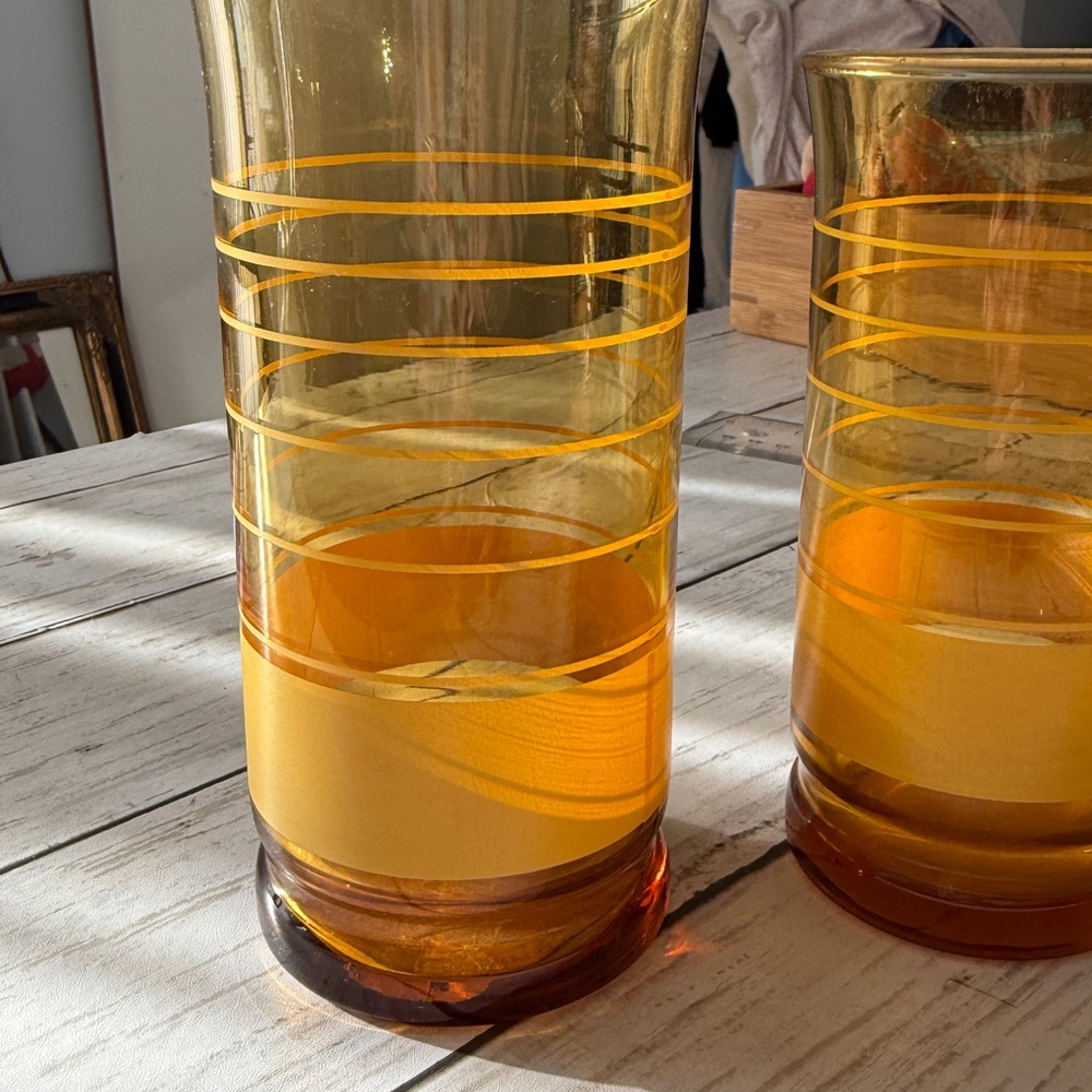 Vintage Golden Amber Glass Tumbler Set